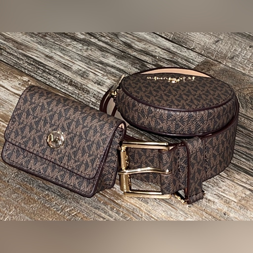 Michael Kors Signature Brown Belt with Gold Buckle